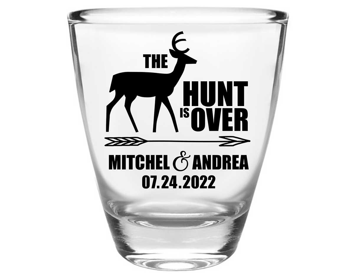 The Hunt Is Over 3A Clear 1oz Round Barrel Shot Glasses Country Wedding Gifts for Guests