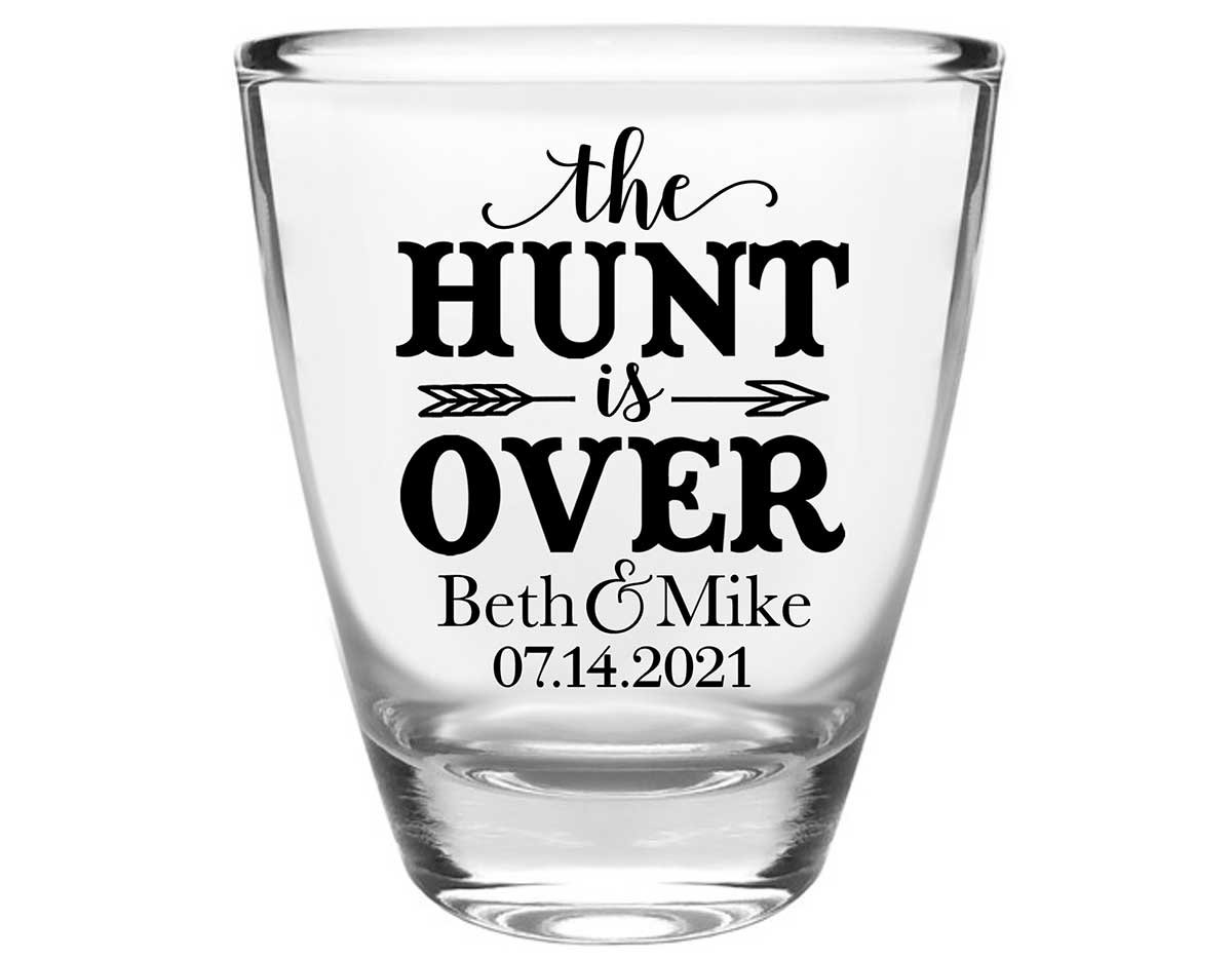 The Hunt Is Over 4A Clear 1oz Round Barrel Shot Glasses Country Wedding Gifts for Guests