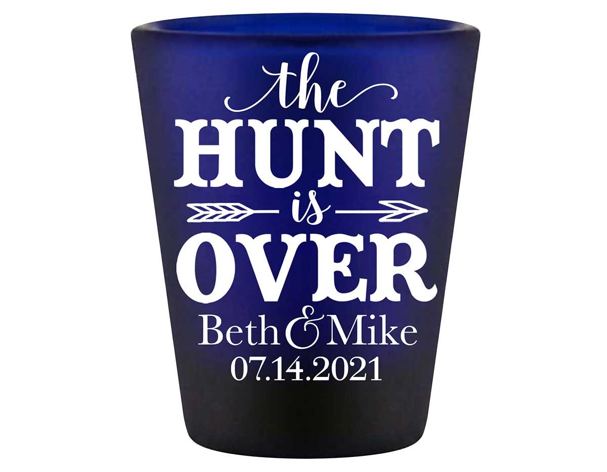 The Hunt Is Over 4A Standard 1.5oz Blue Shot Glasses Country Wedding Gifts for Guests