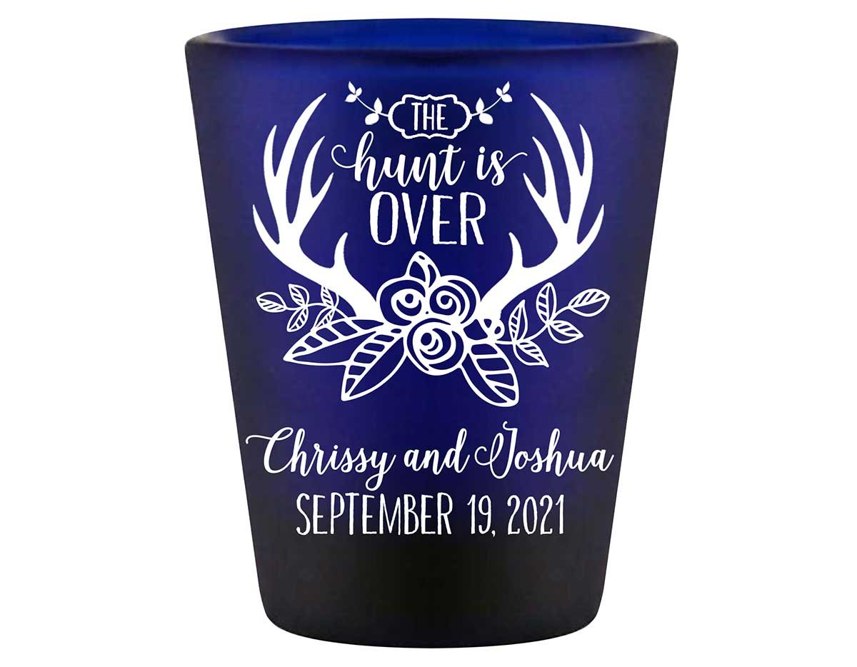The Hunt Is Over 5A Standard 1.5oz Blue Shot Glasses Country Wedding Gifts for Guests