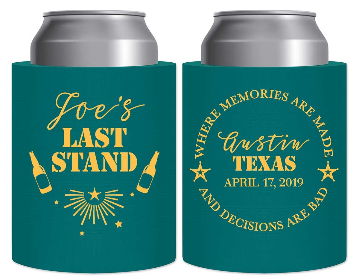 The Last Stand 1B Memories & Bad Decisions Thick Foam Can Koozies Funny Bachelor Party Gifts for Guests