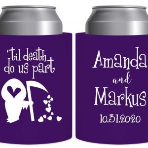 Til Death Do Us Part 1B Grim Reaper Thick Foam Can Koozies Halloween Wedding Gifts for Guests
