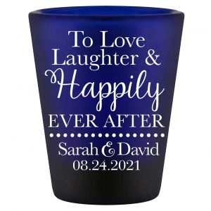 To Love Laughter & Happily Ever After 1A Standard 1.5oz Blue Shot Glasses Fairytale Wedding Gifts for Guests