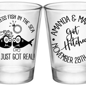 Two Less Fish In The Fish 3A2 Shit Just Got Real Standard 1.75oz Clear Shot Glasses Nautical Wedding Gifts for Guests