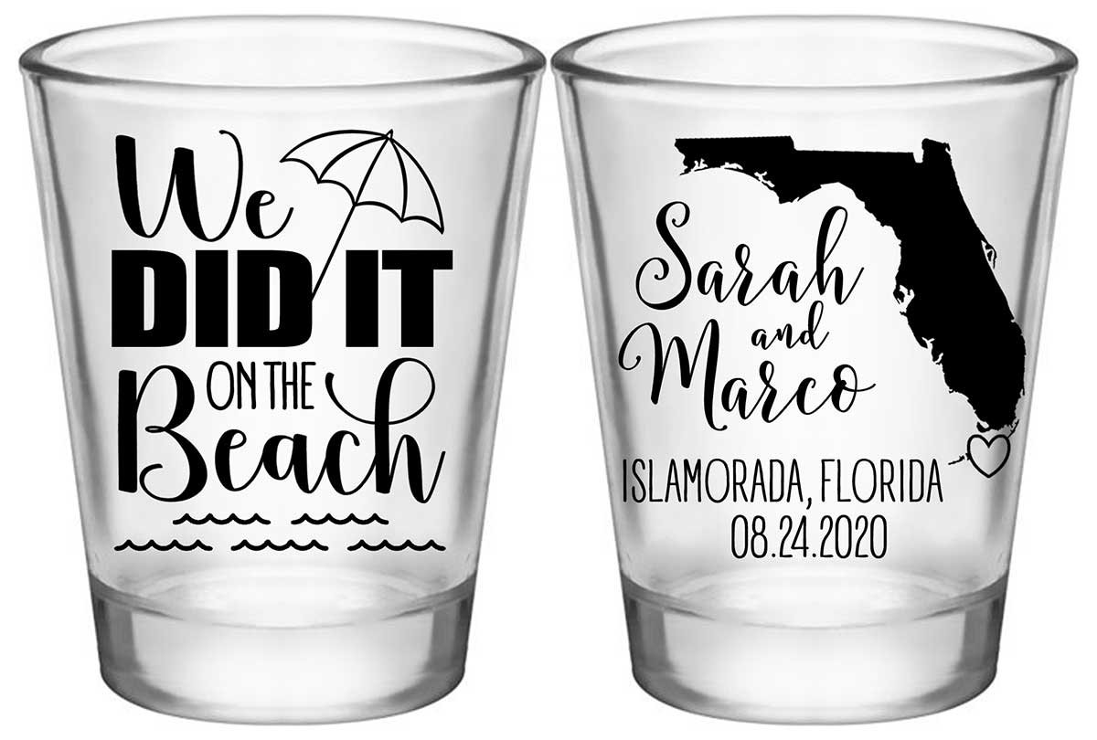 We Did It On The Beach 1C2 Any Map Standard 1.75oz Clear Shot Glasses Summer Wedding Gifts for Guests