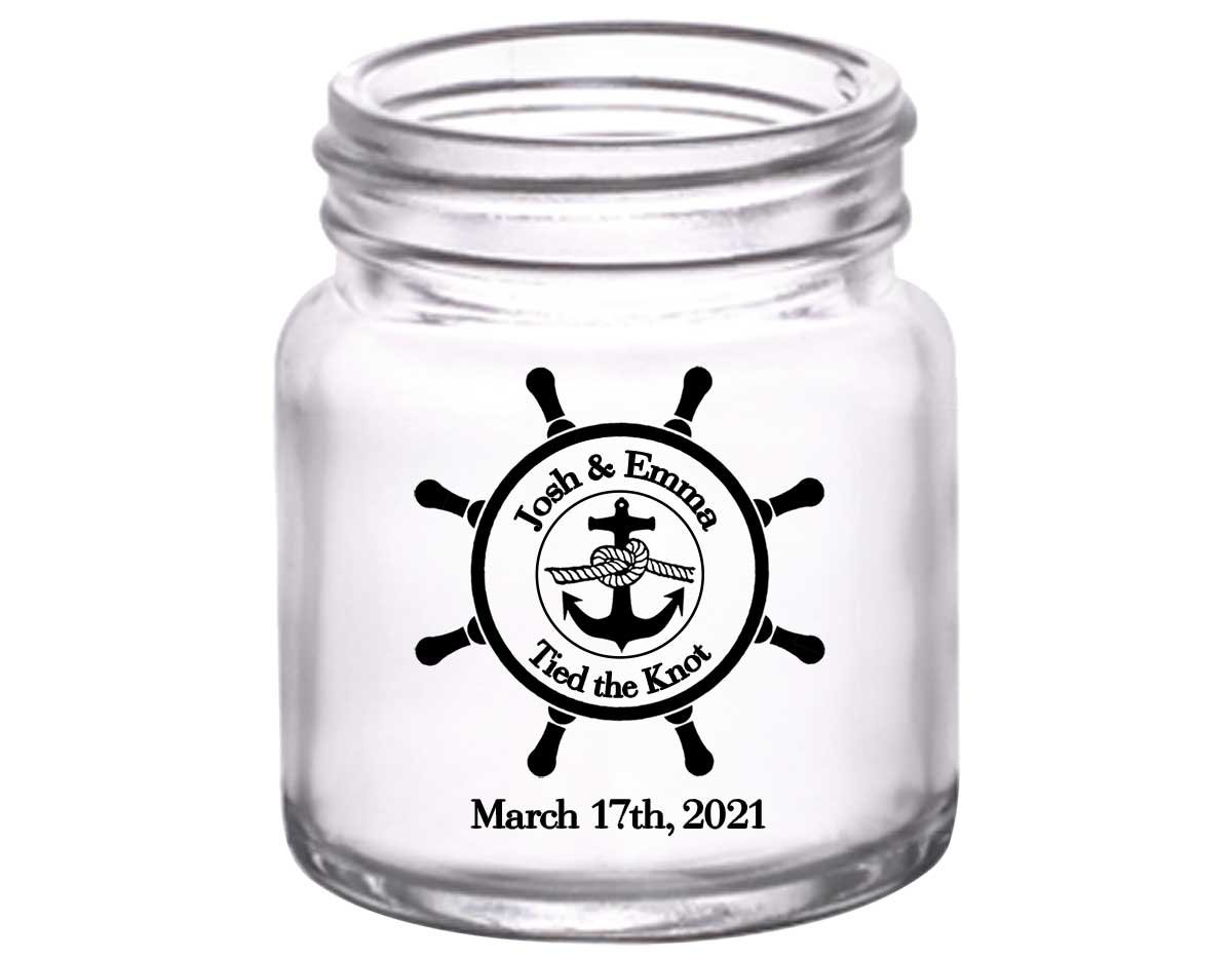 We Tied The Knot 1A Ship's Wheel 2oz Mini Mason Shot Glasses Nautical Wedding Gifts for Guests