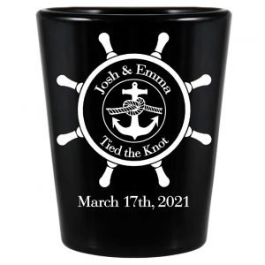 We Tied The Knot 1A Ship's Wheel Standard 1.5oz Black Shot Glasses Nautical Wedding Gifts for Guests