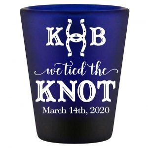 We Tied The Knot 4A Horse Shoe Standard 1.5oz Blue Shot Glasses Country Wedding Gifts for Guests