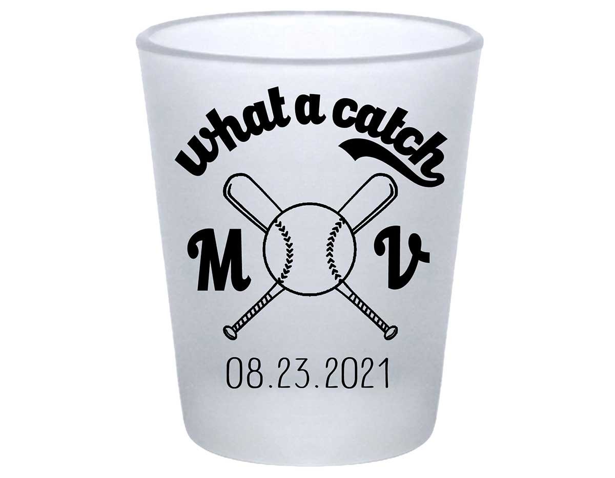 What A Catch 1A Baseball Standard 1.75oz Frosted Shot Glasses Baseball Lovers Wedding Gifts for Guests